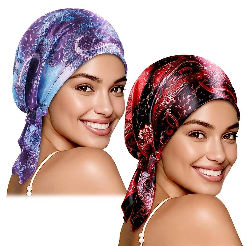 2Pcs Satin Printed Triangle Hat, Headscarf Hat, Turban Hat, Pirate Hat, Cloth Hat