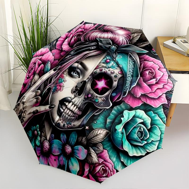 1 ud. Paraguas de Calavera Paraguas Plegable Portátil Estructura Ósea de Hueso de Hierro Paraguas para Exteriores y Hogar