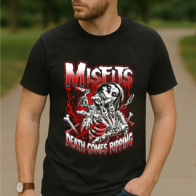 Vintage Misfits Rock Band Tee Static Age Album Last Caress Famous Monsters Print Unisex Punk Rocker Casual Short Sleeve T Shirt