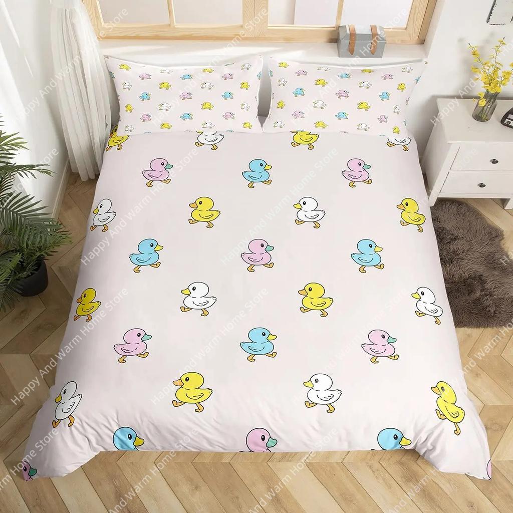 Lovely Duck King Quen Soft Duvet Cover Carton White Gose Beding Set Funy Farmhouse Animal Warm Comforter Cover Polyester Comfortable Quilt Cover