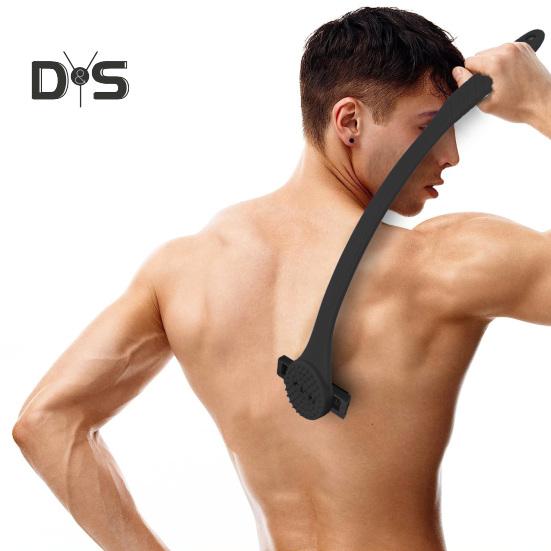Rasoio per la schiena da uomo 2 in 1 con manico lungo in silicone, scrubber per la schiena, tagliacapelli, ergonomico, manuale, per la rimozione dei peli bagnati e asciutti.