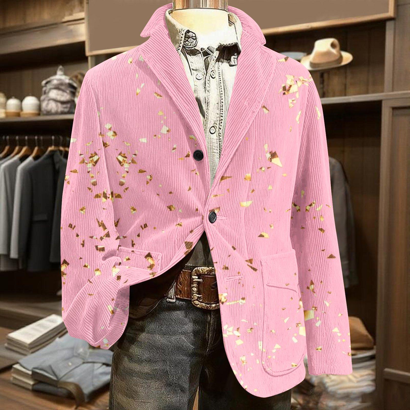 

Мужской вельветовый теплый пиджак-кардиган с принтом и карманами, мужской повседневный костюм M розовый