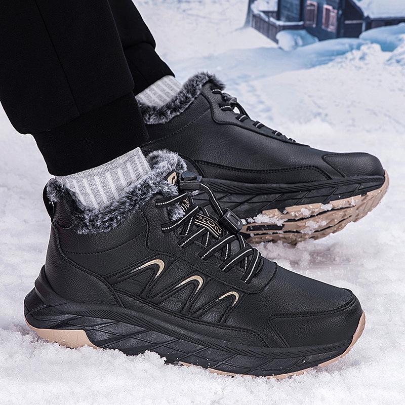 Warm Leather & Fur Walking Shoes for Elderly - Non-Slip, Soft Sole, Thickened Outdoor Footwear