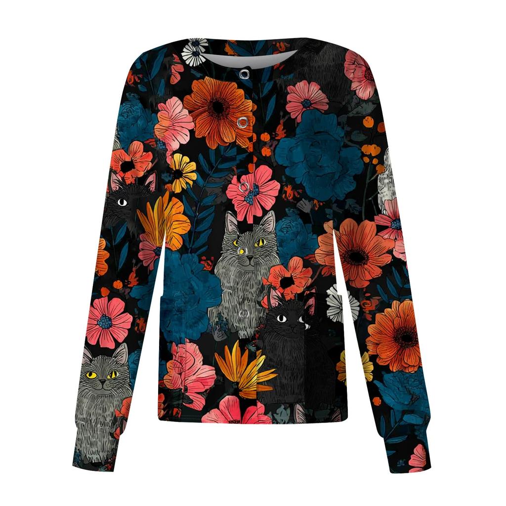 Women's Casual Long-sleeved Single-breasted Animal-printed Protective Suit Cardigan