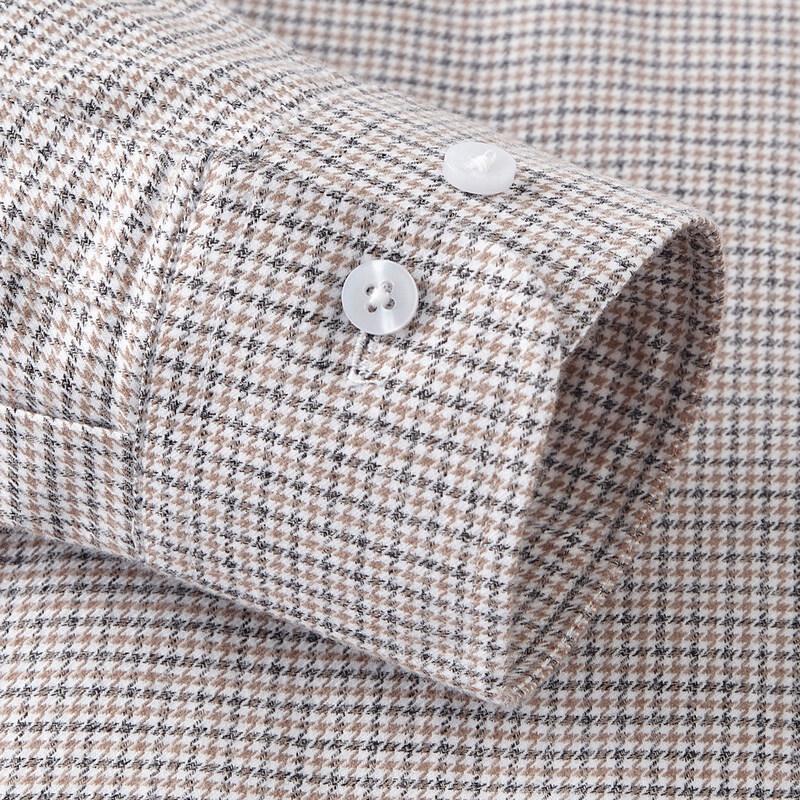 Men's 100% Cotton Brushed Houndstooth Long-Sleeve Shirt