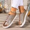 Fashion 2025 New Women Sneakers Fashion Glitter Leather Flat Shoes Big Size Shoes Woman Comfort Lace-up Casual Sneakers Zapatos De Mujer