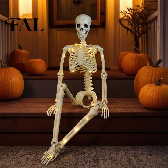 Cemetery Themed Landscaping 36 Inches LED Light Up Halloween Skeleton, 3FT Life Size Full Body Skeleton with Lights Posable Plastic Human Bones