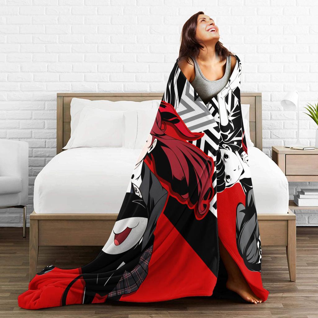 Soft Warm Blanket Picnic Animated Game P- Persona 5 Bedding Throws Flannel Bedspread For Couch Chair Aesthetic Sofa Bed Cover