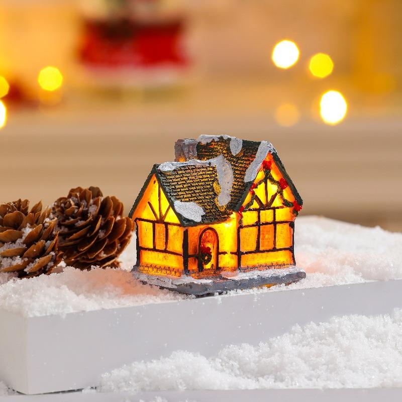 Christmas Village House Bell Tower Decor Figurines Resin House LED Light Up Sculpture Holiday Xmas Decor Gift