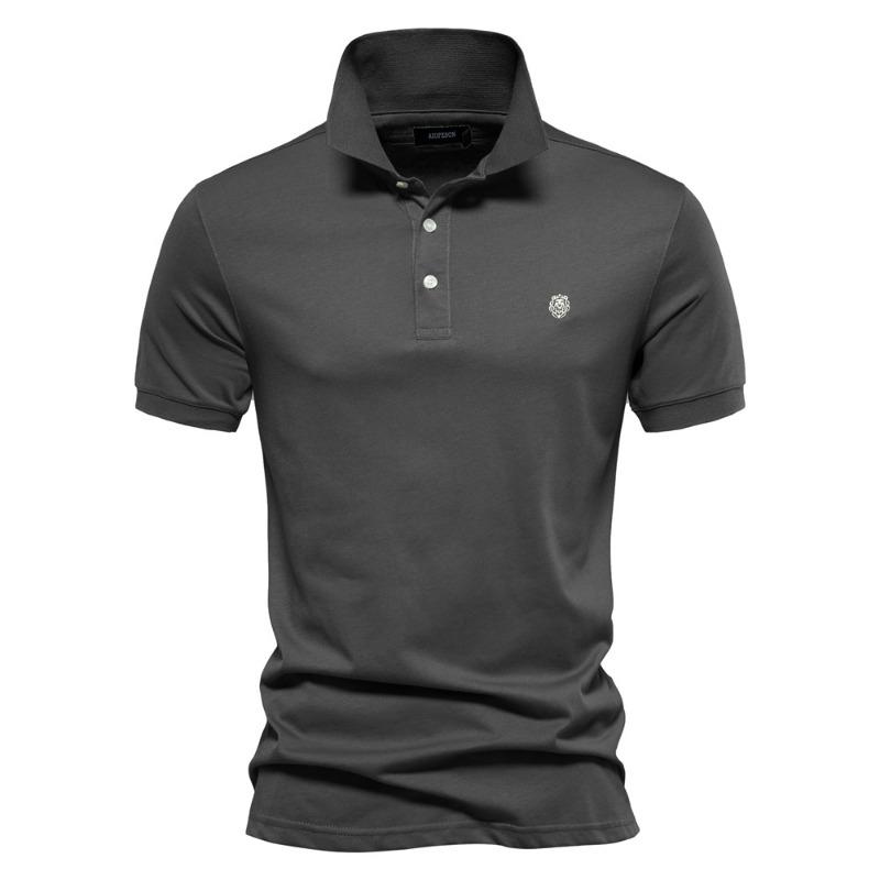 Men's Korean-Style Solid Color Cotton Polo Shirt  Sporty Casual Embroidered Button Lapel Short-Sleeve Top