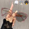 Vintage Metal Photochromic Myopia Glasses Women New Trendy Cat Eye Glasses Men Retro Anti Blue Light Eyewear with UV Sensitivity