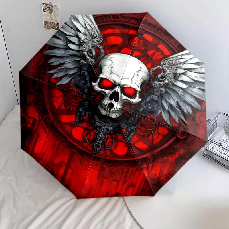 1PC Skull Automatic Umbrella - Suitable Travel Outdoor Portable Umbrella Birthday Gift Daily Essentials