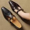 New Fashion Ladies Black Leather Mary Jane Flats with Metal Rose T-Strap Casual Ballet Shoes Women's Comfort Flats Zapatos Mujer