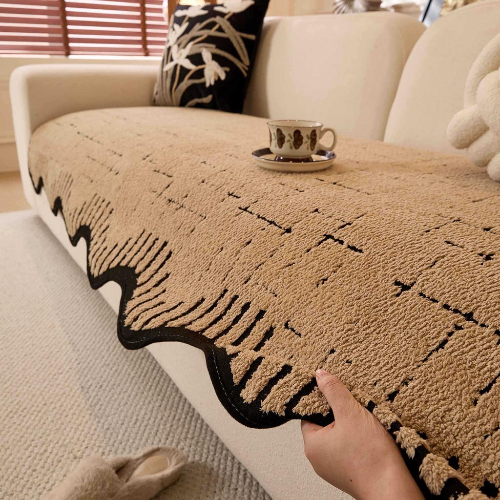Autumn And Winter Wavy Shu Cotton Lint Sofa Cushion Seat Cushion Non-Slip Living Room Skin-Friendly Light Luxury Sofa Cover Cloth Towel Thick