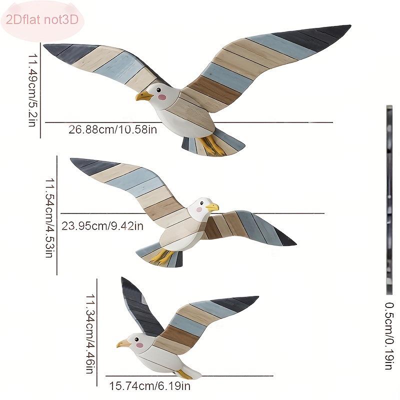Mediterranean-Style Handmade Wooden Seagull Wall Decoration for Children's Room