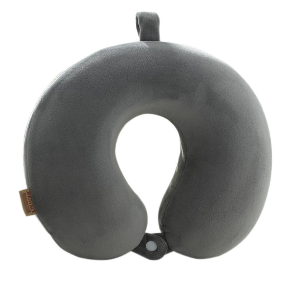 U-Shaped Travel Neck Pillow with Embroidered Logo - Solid Color Memory Foam Design