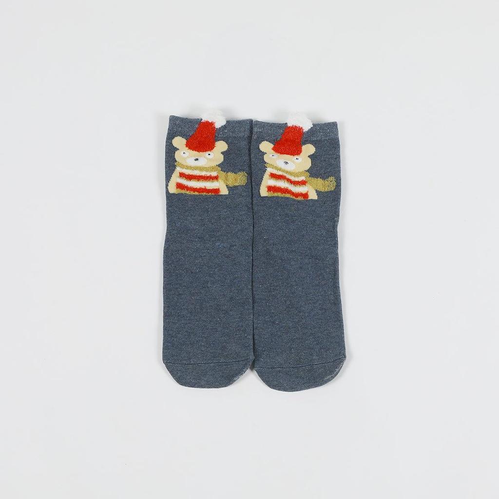 Women's Mid-Calf Cartoon Striped Socks with 3D Ears - Christmas Style