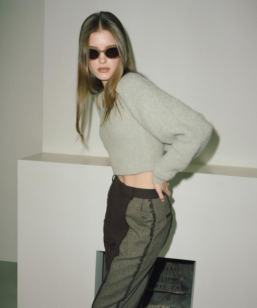 ETMON Color Block Fringe Pants Brown
