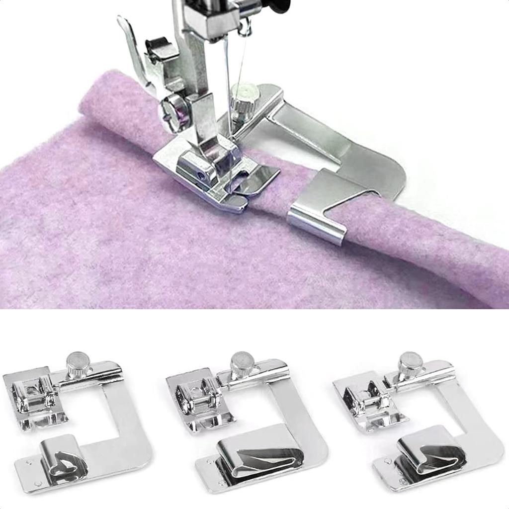 3 Sizes Wide Rolled Hem Pressure Foot Sewing Machine Presser Foot Hemmer Foot Set 1/2 Inch, 3/4 Inch, 1 Inch Low Shank Sewing Machine Presser Foot