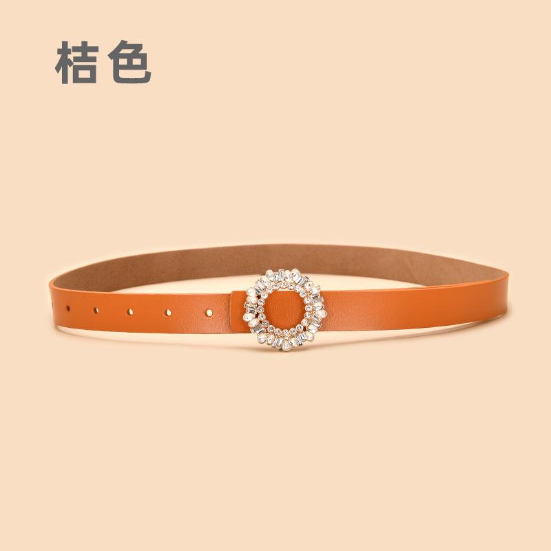 Ladies Belt With Crystal Diamond Square Buckle Decorative Belt Women'S Leather Smooth Buckle Belt