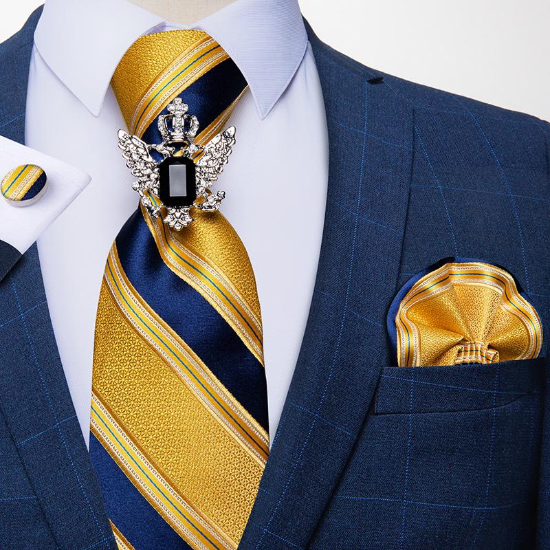 Dibangu Striped Wedding Tie Handkerchief Men's Necktie Pocket Square Ring Tie Set for Gift