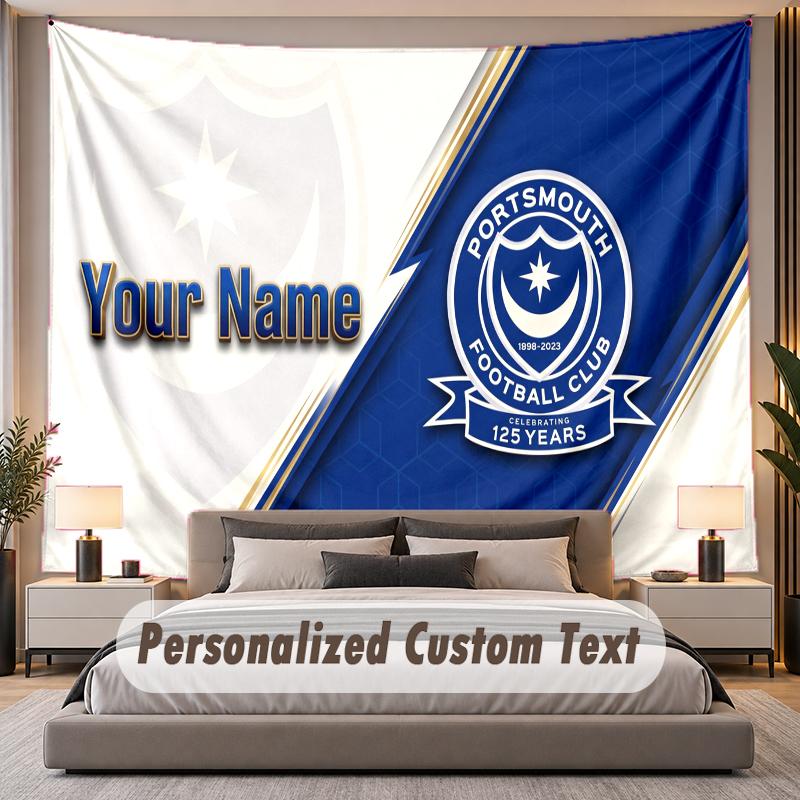 Custom Name Text Tapestry Portsmouth FC Personalized Polyester Wall Tapestry For Bedroom And Room