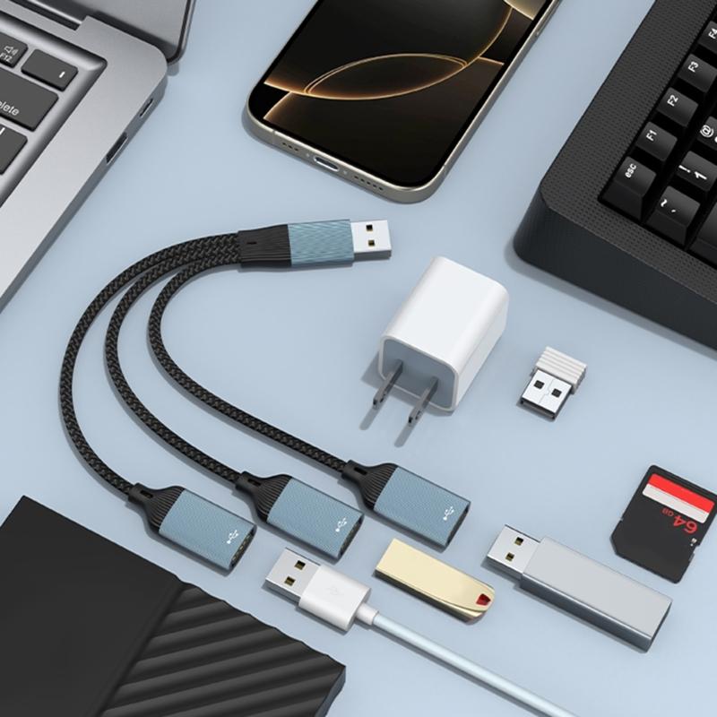 2/3Port USB Extender Cable with Fast 480Mbps Data Transfer 1.5A Charging For PC Laptop Printer Mouse