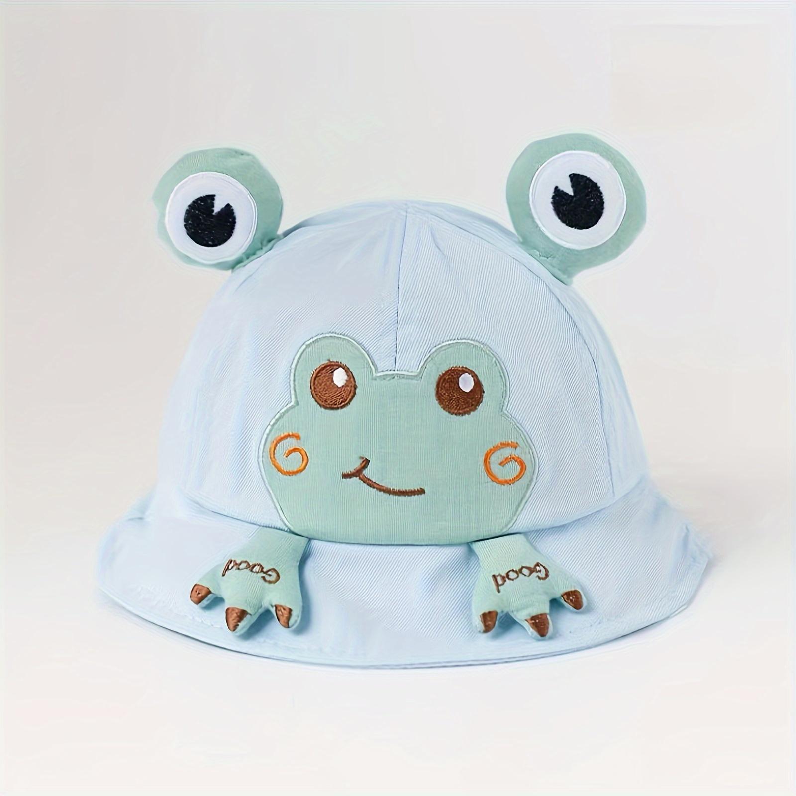 Cute frog cartoon baby sun hat, breathable mesh & wide brim, lightweight sunscreen cap for kids summer outdoor use. синий