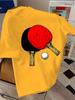 Unisexs Navy Crew Neck Tee Vintage Table Tennis Racket Ball Graphic Sports Loose Summer Casual Daily Soft Street Short Sleeve Shirt