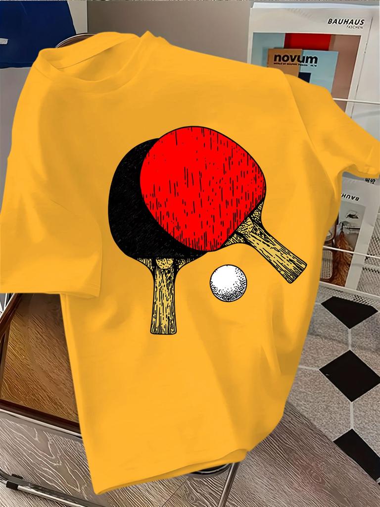Unisexs Navy Crew Neck Tee Vintage Table Tennis Racket Ball Graphic Sports Loose Summer Casual Daily Soft Street Short Sleeve Shirt