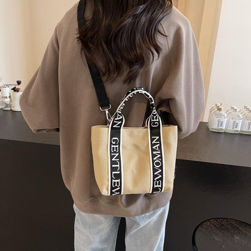 Alphabet Canvas Bag Student Wear Book Japanese College Style Bag Girls Color Matching Large Capacity Class Commuter Shoulder Bag