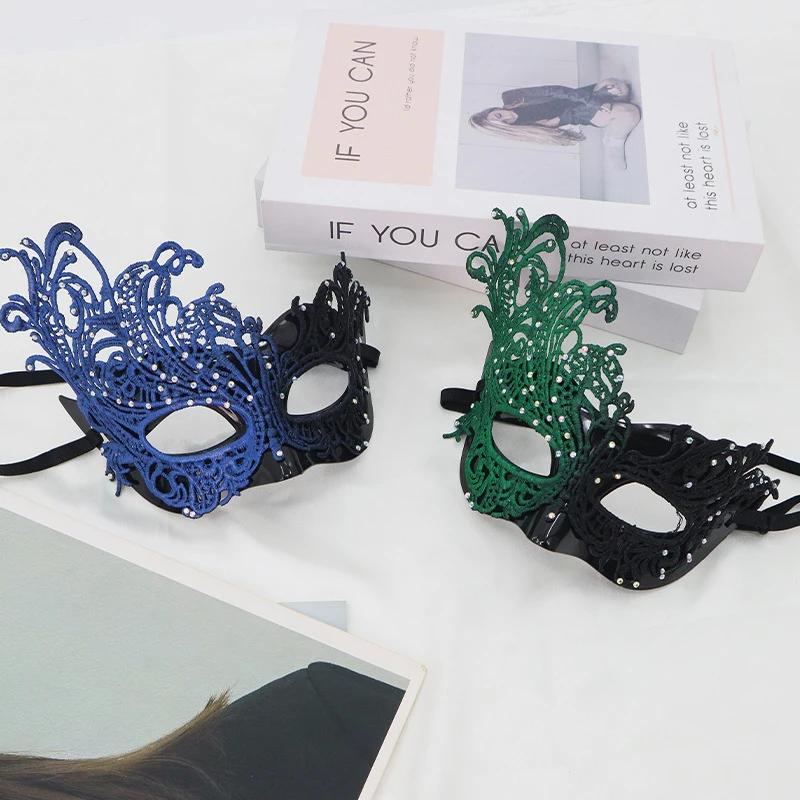 1pc Sexy Women Rhinestones Lace Masquerade Mask for Carnival Halloween Half Face Cosplay Masks Festive Party Supplies