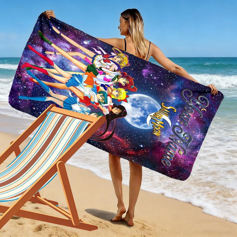 Name Custom Magic Sailor Girl Print Beach Towel, Large Soft Quick Dry Towel for Beach Camping Swimming