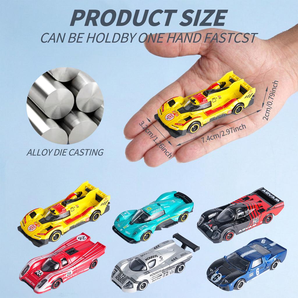 1:64 Le Mans Race Car Diecast Set With Stackable Acrylic Cases 6 Alloy Models Dustproof Display For Collectors Kids