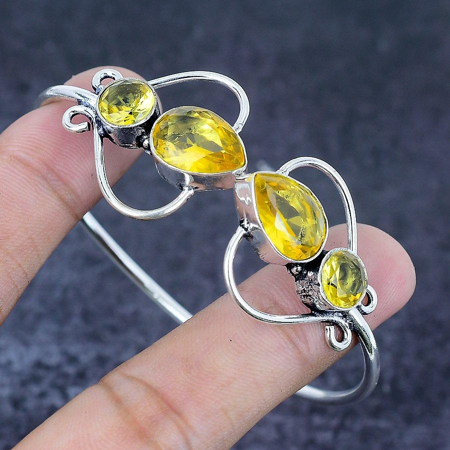Citrine Gemstone 925 Sterling Silver Cuff Bangle Adjustable