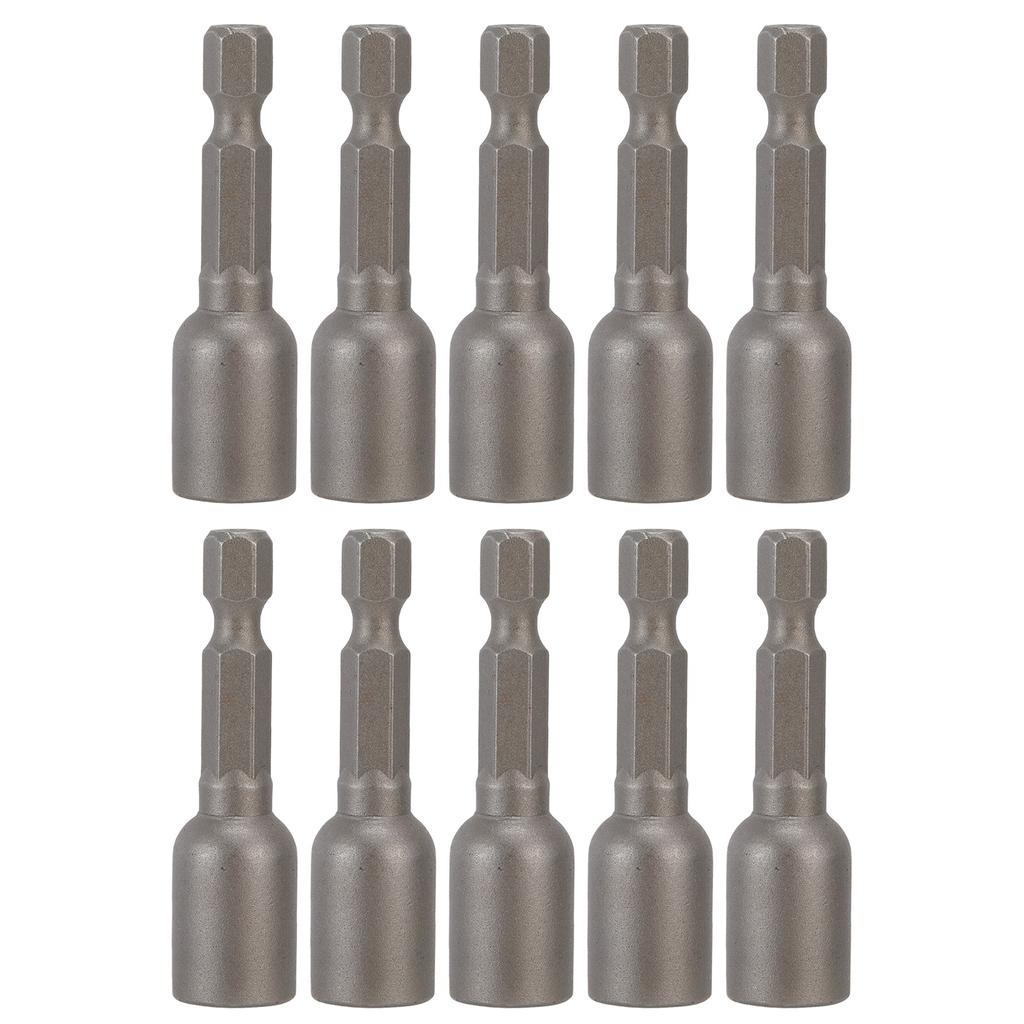 10 ks Sada magnetických šesťhranných bitov do rázového uťahováka, nástrčné bity M8x48mm, 14-palcový driek, Sivá