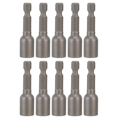 10 Piezas Juego de Puntas Magnéticas Hexagonales para Atornillador de Tuercas Eléctrico Vasos Brocas de Impacto M8x48mm Vástago de 1/4" Gris