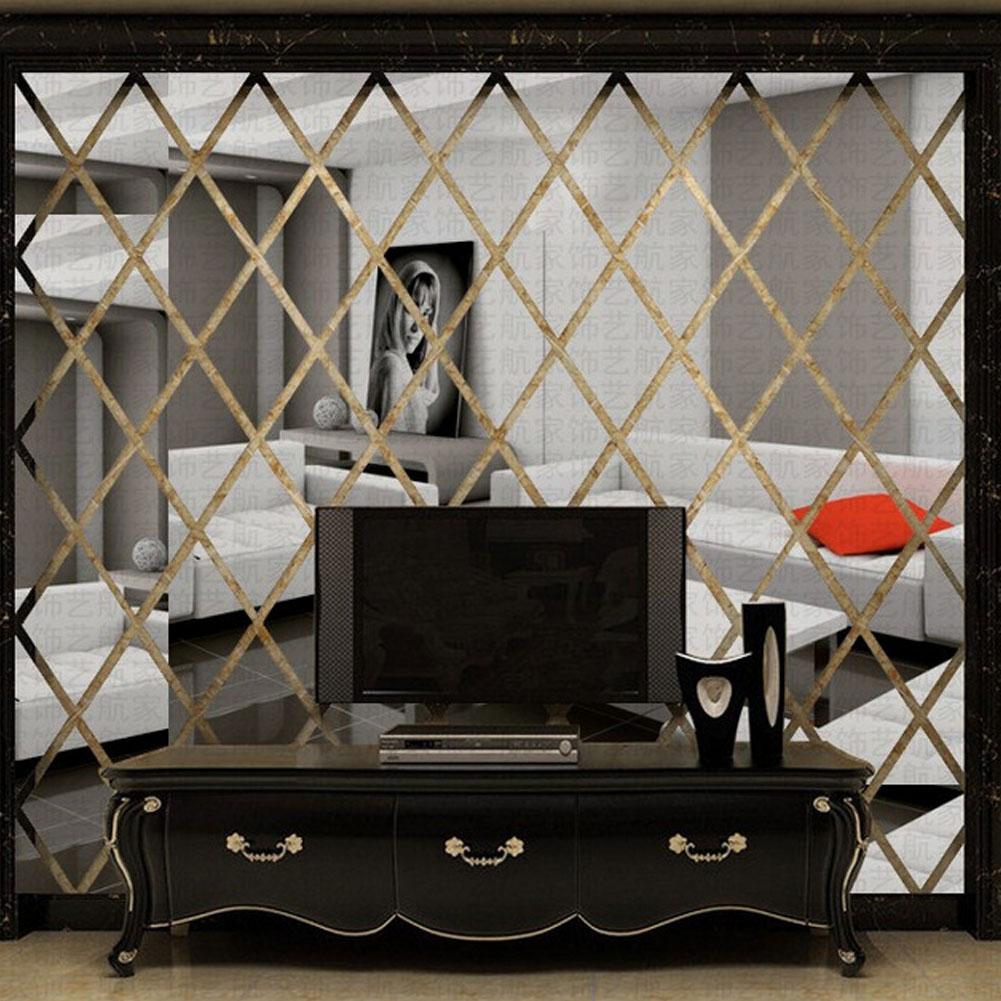 Autocolante de perete autoadezive de artă DIY Autocolante Oglindă detașabilă 3D Diamante Triunghiuri Autocolante acrilice pentru oglindă de perete Decor