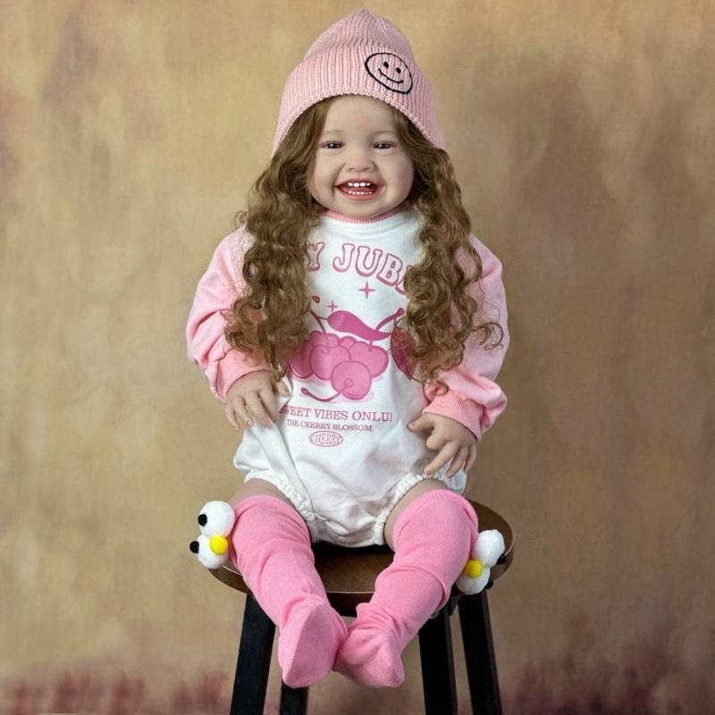 

24-дюймовая кукла Reborn для новорожденных Мила 60 см из мягкой хлопчатобумажной ткани, куклы для моделирования тела для детей, красивые вьющиеся волосы, реалистичная кукла для малышей, игровая игрушка cloth body