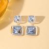 Korean Cool Tone Sea Blue Double Layer Zirconia Square Stud Earrings