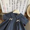 Summer Girls Plaid Dress With Bow Tie Cute Princess Short Sleeve Party Dress For Baby Toddler Children Casual Sundress