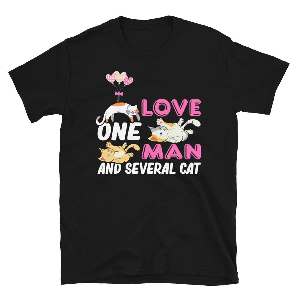 Love One Man Cute Cat Funny Animal Kitty Cats T-Shirt 2XL