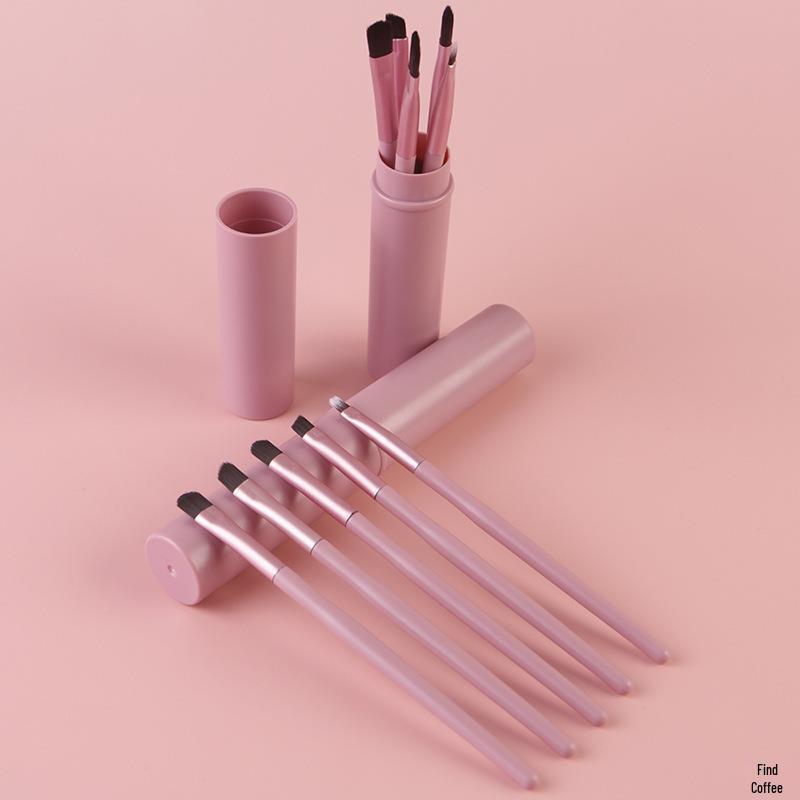 5-Piece Soft Bristle Makeup Brush Set with Eyeshadow, Blending, Concealer, Lip, and Eyebrow Brushes, Plus Portable Storage Bucket