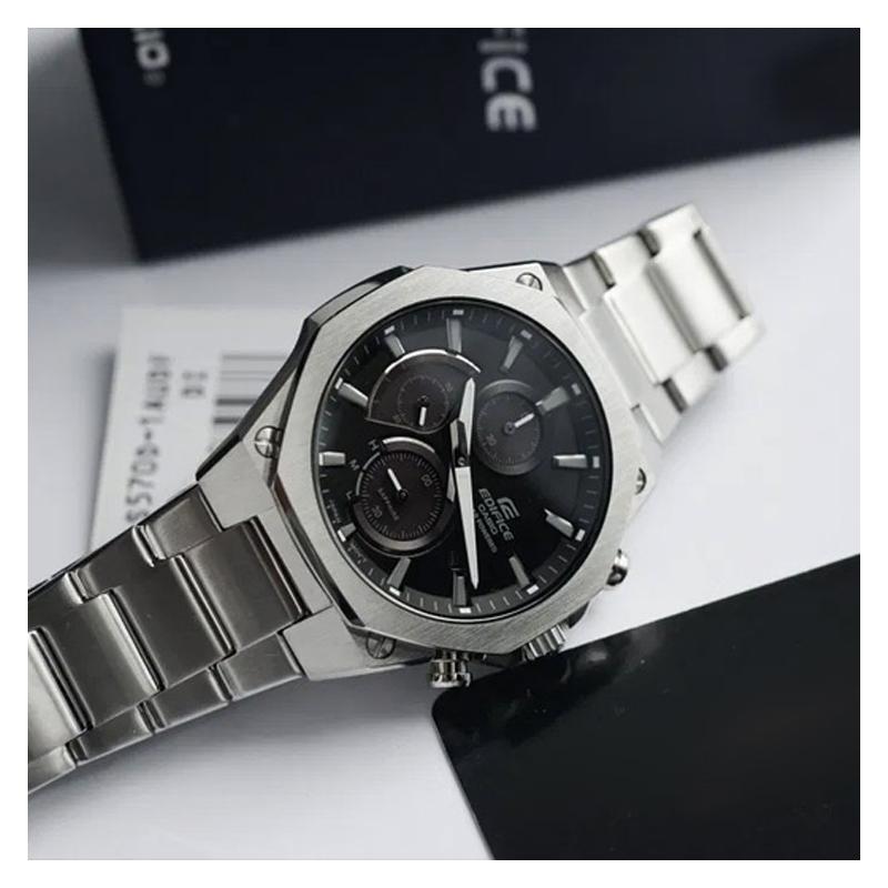 Casio EDIFICE Sports Street Slim Waterproof Solar Quartz Movement Stainless Steel Strap Japanese and Korean Watch Men's Watch Black Dial EFS-S570D-1A