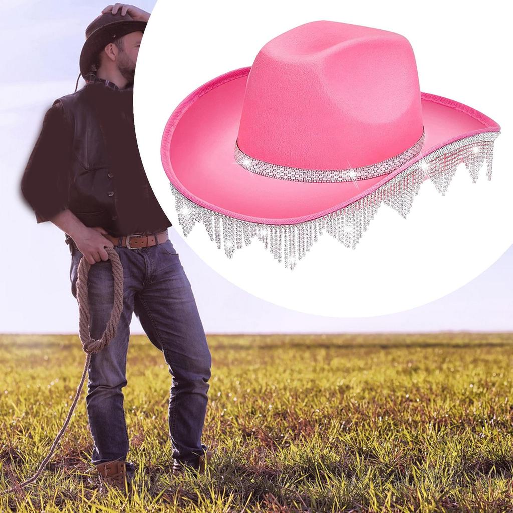 Rhinestes Tassels Cowboy Hat Jazz Cap Wide Cowgirl for Masquerade Fancy Dress Carnivals