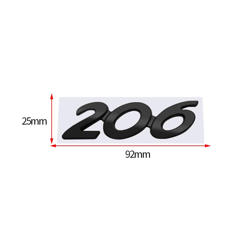1Pc 3D Glossy Black Chrome Silver 206 Metal Logo Emblem Badge Decal Car Sticker for Peugeot 206 Car Accessories