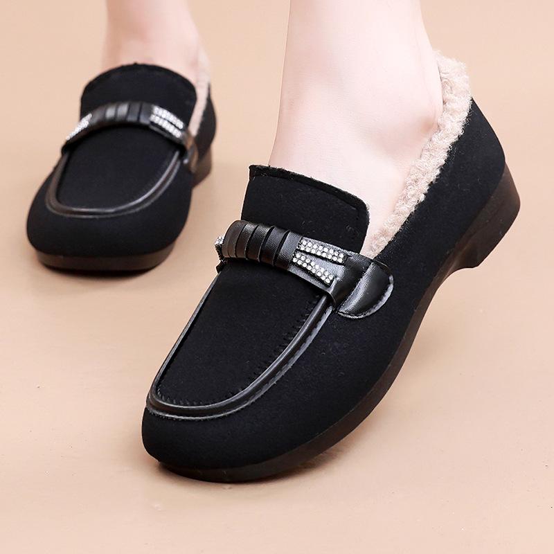 Winter Women's Thick Casual Warm Mom Shoes with Flat Bottom Anti Slip Simple Comfortable Versatile Daily Cotton Shoes