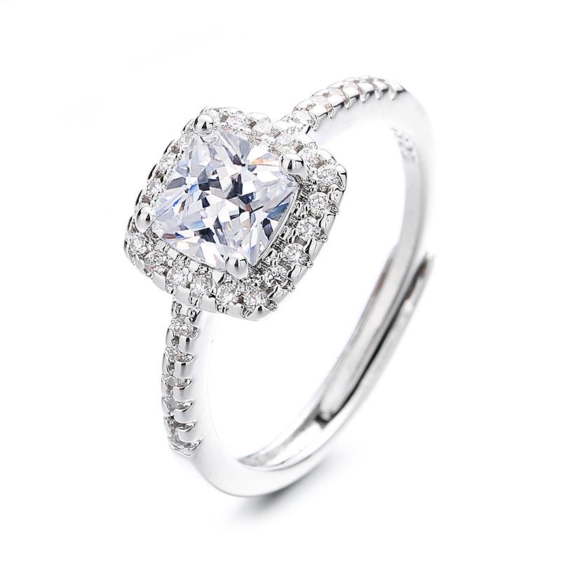 Women's Luxurious Square Diamond Zircon Ring - Fashionable, Multi-Color, Adjustable, Trending Jewelry.
