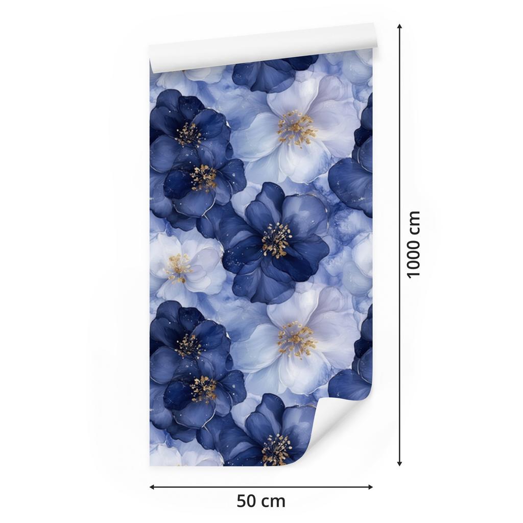 Ink Blue, Navy Blue, Azure and White Wallpaper for Living Room and Bedroom 50x1000