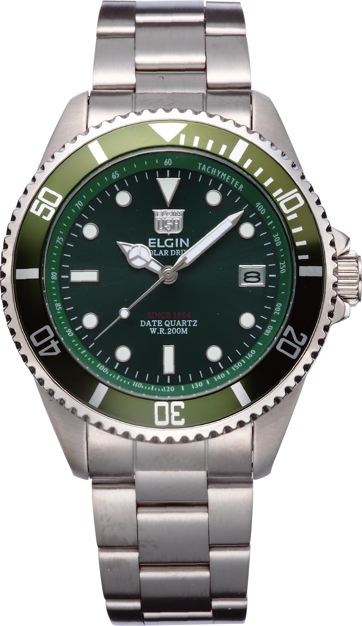 Elgin Solar Водонепроницаемые до 20 Зеленые НОВЫЕ Мужские Дайверские Часы, АТМ, Циферблат, FK1426S-GR,